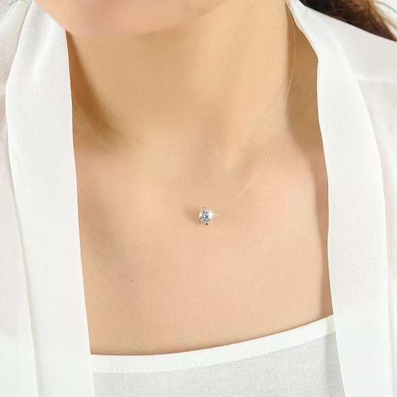 Cubic Zircon Invisible Line Necklace - Picture 5 of 5